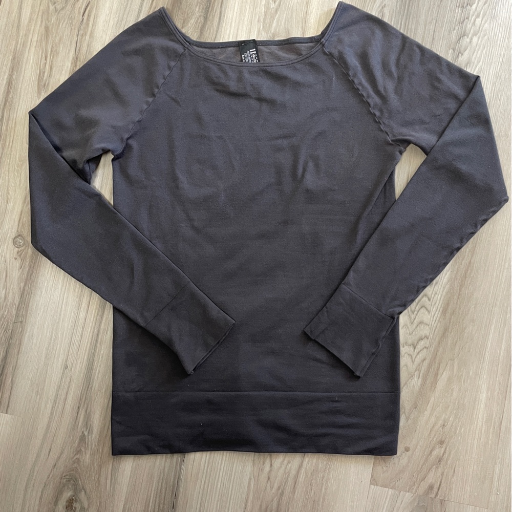 Vintage Wolford Long Sleeve Stretchy Cotton Top Charcoal Grey/Black Size Medium
